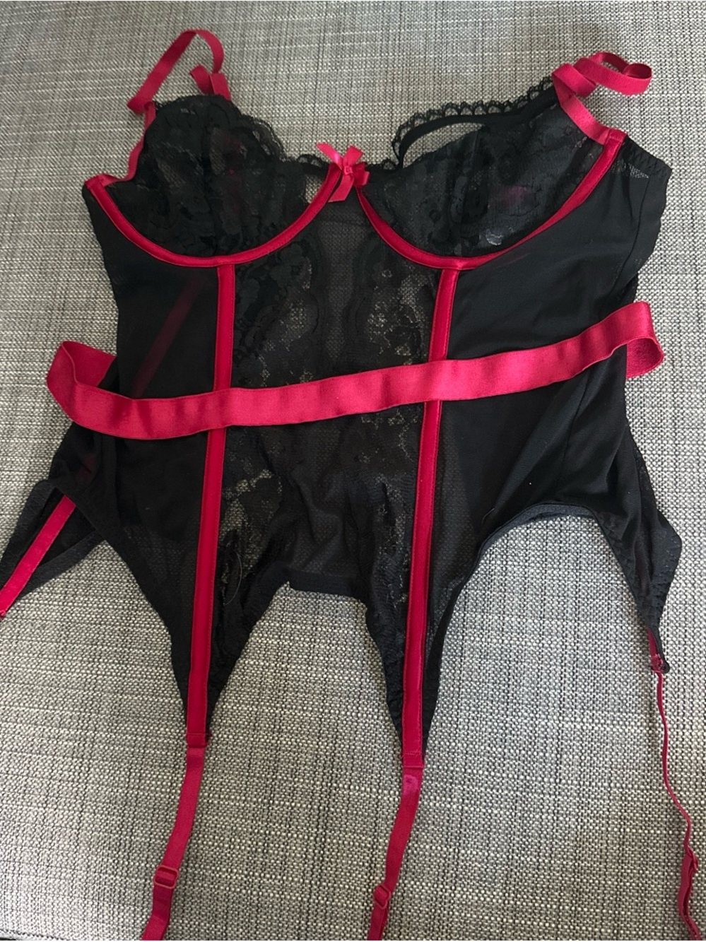 Adore Me Black Bustier with Red Trim